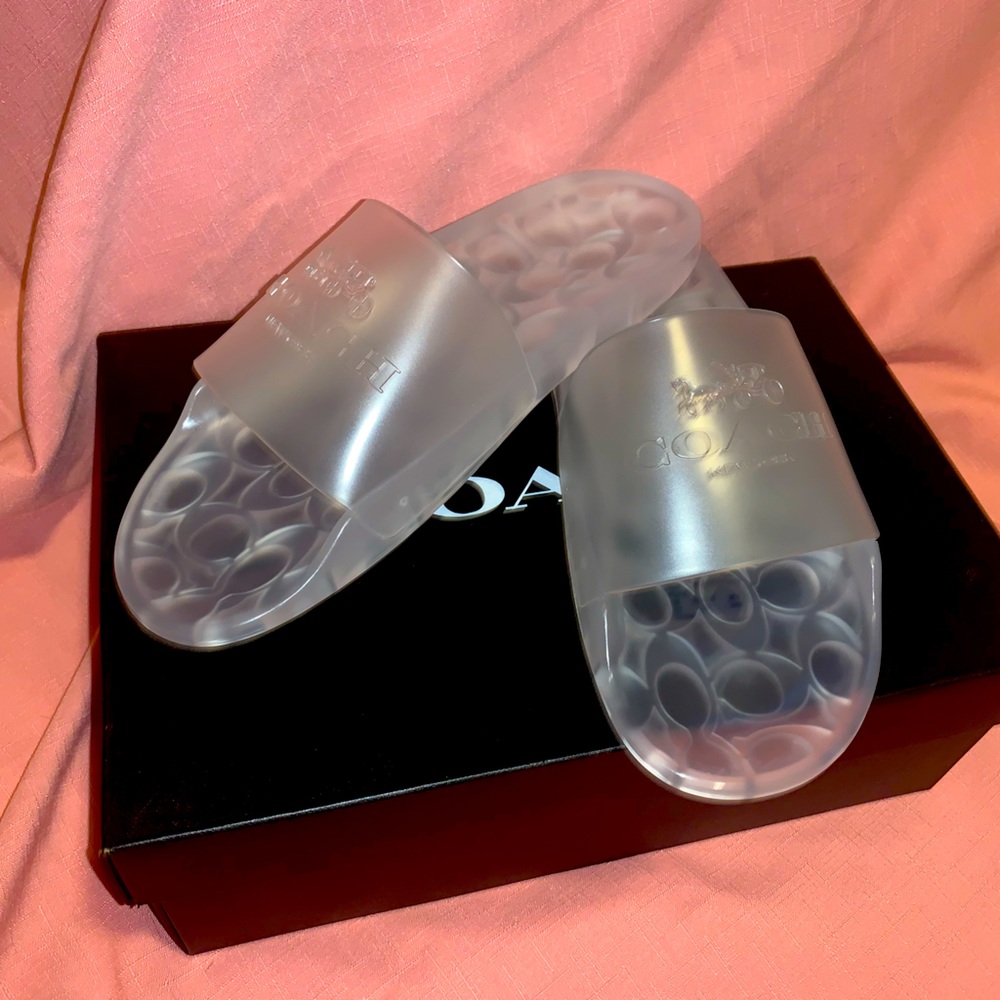 BNIB COACH CRYSTAL CLEAR ULYSSA slides Size 9 unisex shoes white slide one